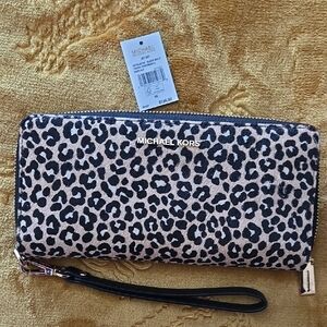 Michael Kors Black and Tan Animal Print Wristlet